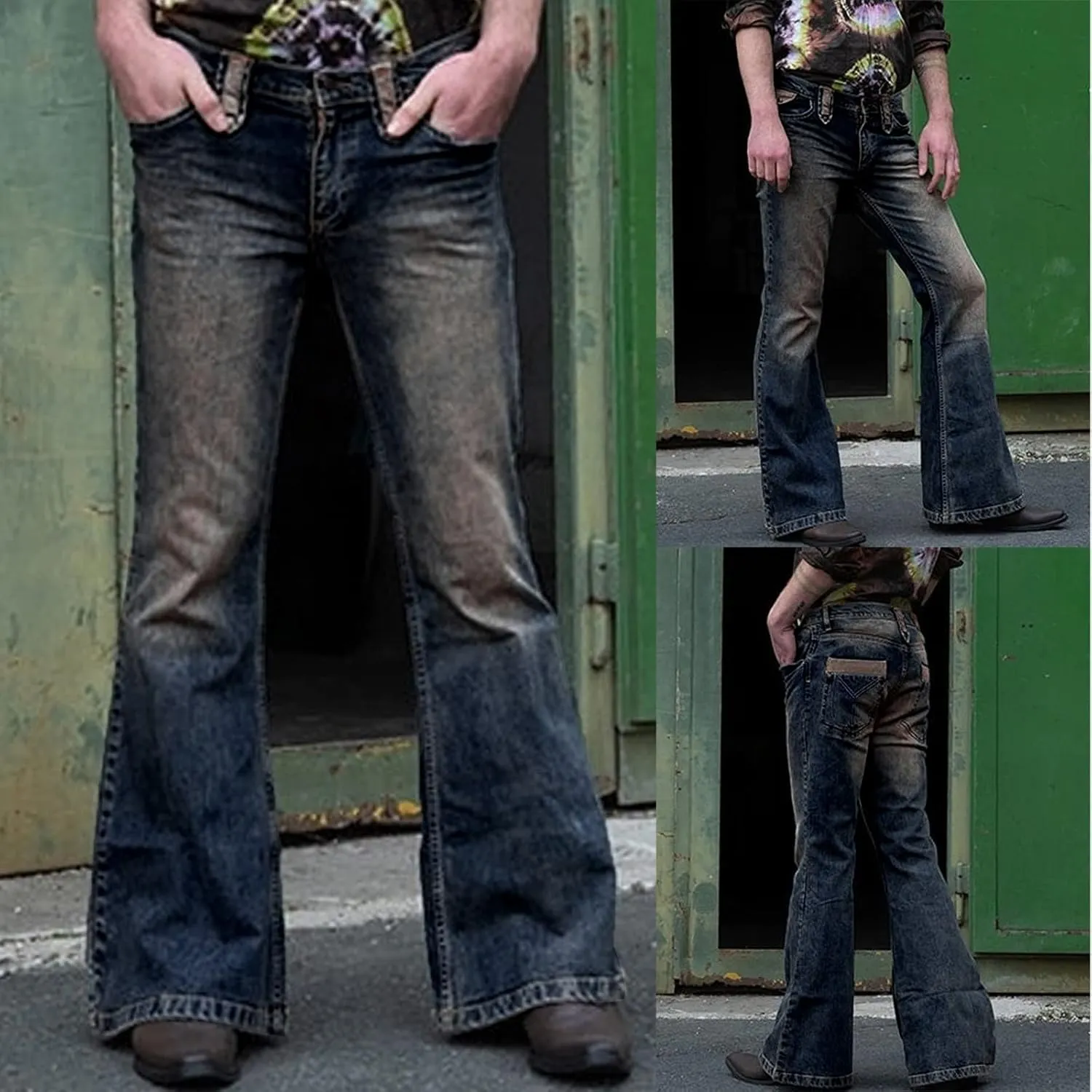 Men's Relaxed Fit Classic Stretch Bell Bottom Jeans