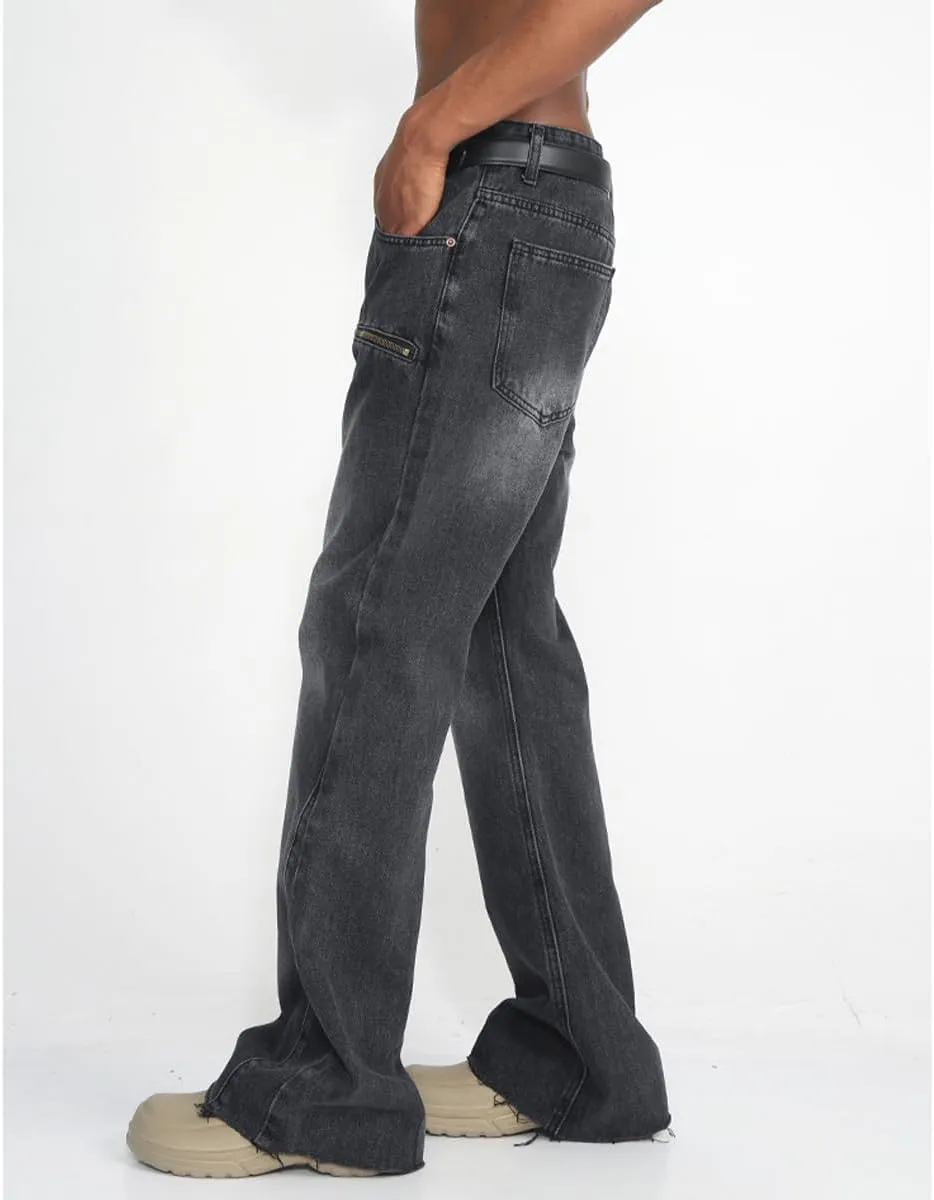 Mens Relaxed Fit Mid Rise Stretch Jeans Straight Fit Zipper Bootcut Wide Leg Jeans