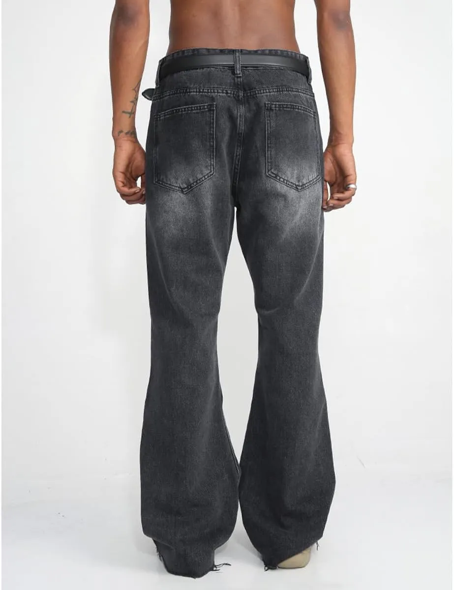 Mens Relaxed Fit Mid Rise Stretch Jeans Straight Fit Zipper Bootcut Wide Leg Jeans