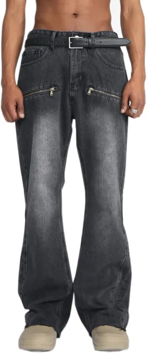 Mens Relaxed Fit Mid Rise Stretch Jeans Straight Fit Zipper Bootcut Wide Leg Jeans