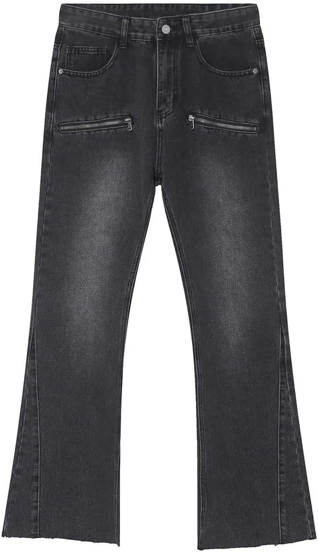 Mens Relaxed Fit Mid Rise Stretch Jeans Straight Fit Zipper Bootcut Wide Leg Jeans