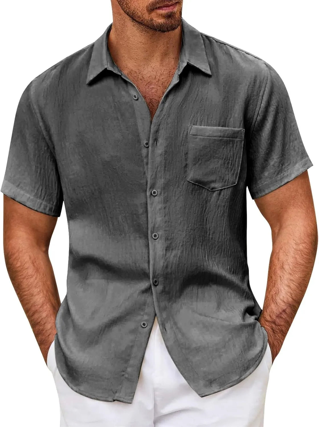Mens Resort Wear 2025 Breathable Button Down Short Sleeve Shirt Regular Fit Formal with Pocket Summer Casual