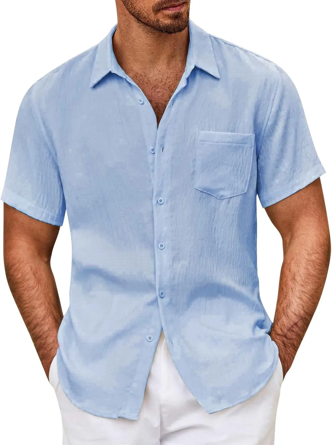 Mens Resort Wear 2025 Breathable Button Down Short Sleeve Shirt Regular Fit Formal with Pocket Summer Casual