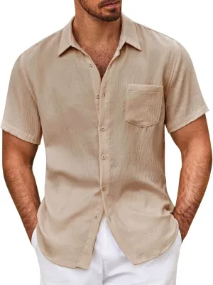 Mens Resort Wear 2025 Breathable Button Down Short Sleeve Shirt Regular Fit Formal with Pocket Summer Casual