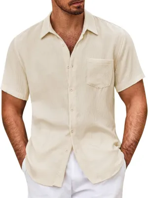 Mens Resort Wear 2025 Breathable Button Down Short Sleeve Shirt Regular Fit Formal with Pocket Summer Casual