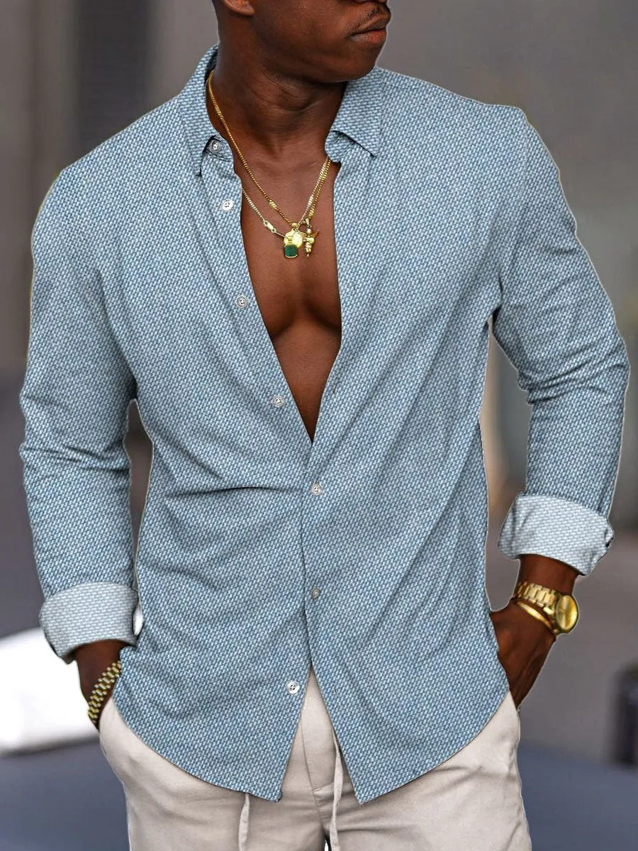 Men's Retro Patterned Casual Button-Down Long Sleeve Shirt
