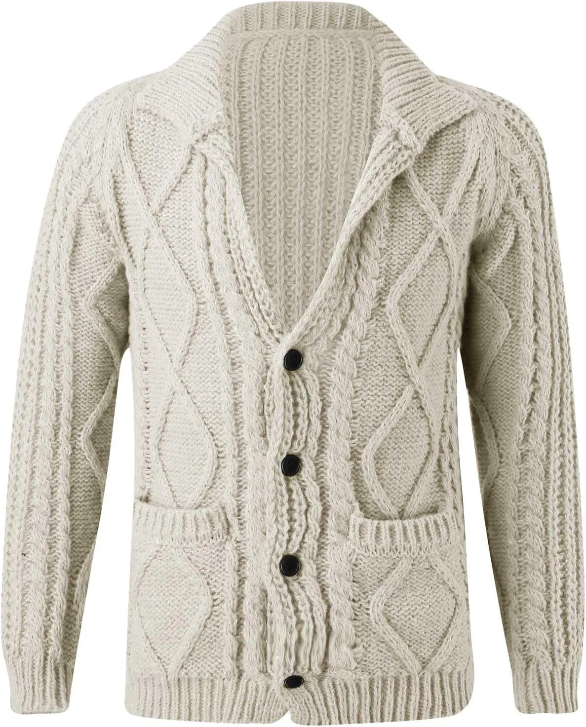 Mens Shawl Collar Cardigan Sweater Cable Knitted Button Down Solid Color Sweaters Chunky Fall Winter Outwear