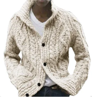 Mens Shawl Collar Cardigan Sweater Cable Knitted Button Down Solid Color Sweaters Chunky Fall Winter Outwear