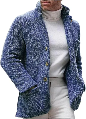 Mens Shawl Collar Cardigan Sweaters Button Down Cable Knit Patterns Plus Fleece Lined Chenille Sweaters with Pockets