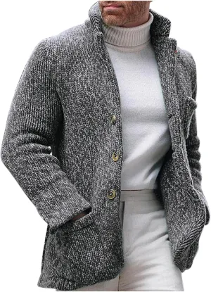 Mens Shawl Collar Cardigan Sweaters Button Down Cable Knit Patterns Plus Fleece Lined Chenille Sweaters with Pockets