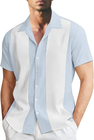 Mens Short Sleeve Shirts Men's Linen Shirts Short Sleeve Button Down Fashion Textured Summer Beach Shirt Soft