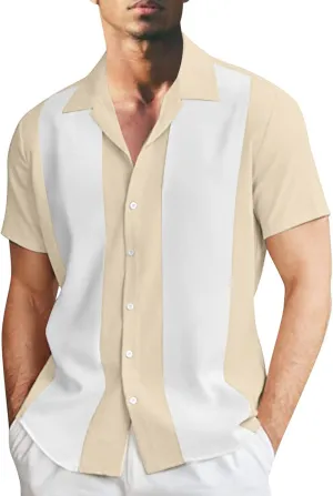 Mens Short Sleeve Shirts Men's Linen Shirts Short Sleeve Button Down Fashion Textured Summer Beach Shirt Soft