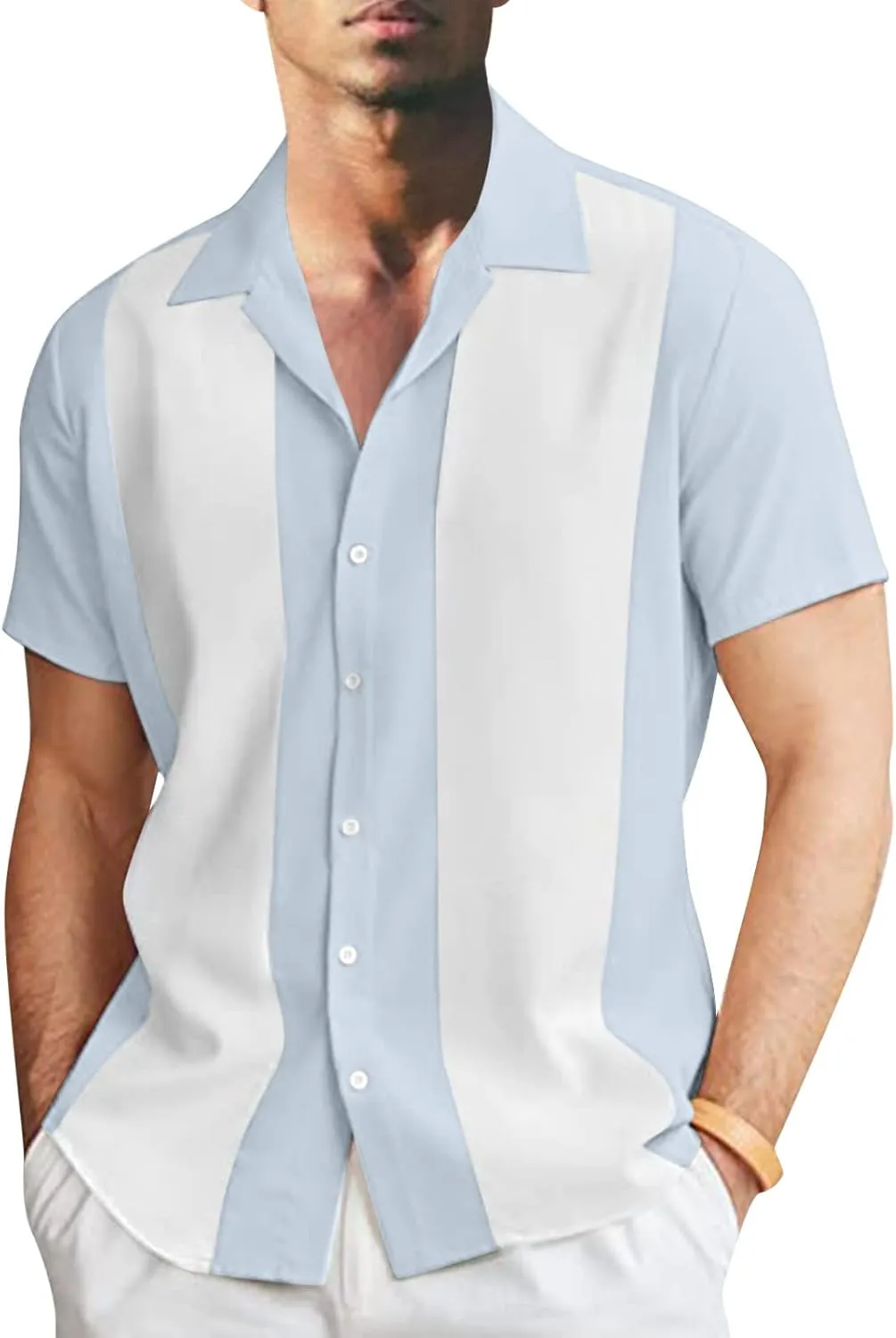 Mens Short Sleeve Shirts Men's Linen Shirts Short Sleeve Button Down Fashion Textured Summer Beach Shirt Soft