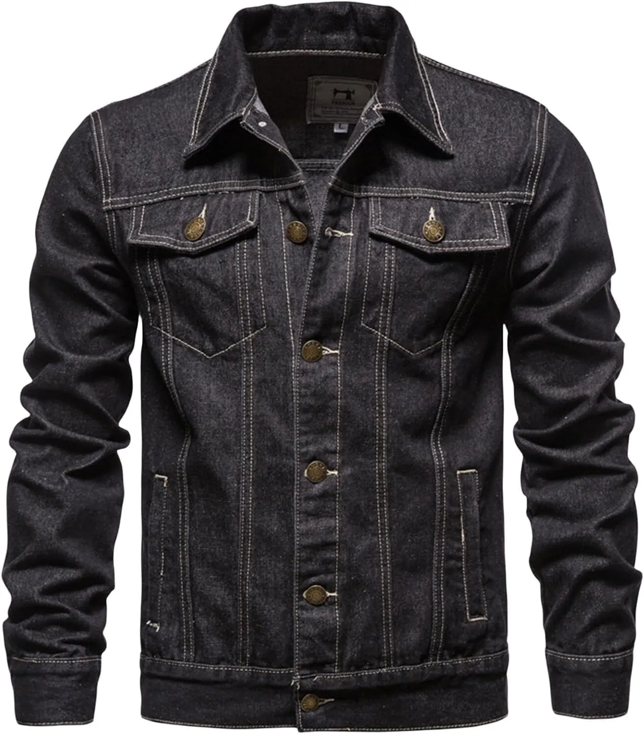 Men's Slim Fit Denim Trucker Jacket Casual Cotton Jean Coat with Side Pockets