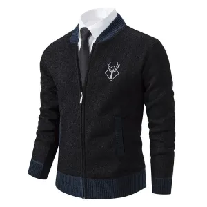 Men's Slim Stand Collar Elk Embroidered Sweater