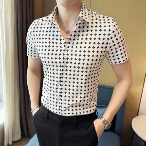 Men's Social Shirts Summer Korean Luxury Clothing Short Sleeve Print Shirts For Men Clothing 2024 Slim Fit Casual Blouse Homme