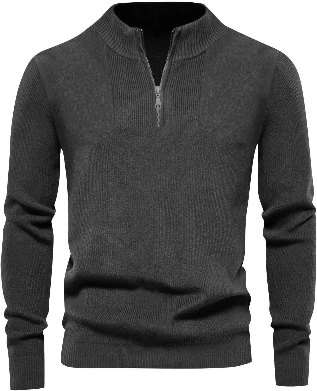 Men's Soft Sweaters Quarter Zip Pullover Sweatshirt Mock Neck Polo Sweater Casual Pullover Sweater with Ribbing Edge