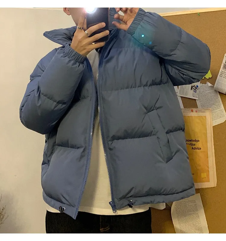 Men's Solid Color Bubble Puffer Down Hip-Hop Bomber Jacket