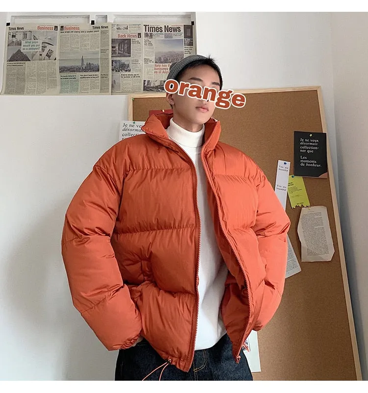 Men's Solid Color Bubble Puffer Down Hip-Hop Bomber Jacket