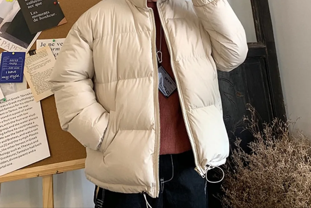 Men's Solid Color Bubble Puffer Down Hip-Hop Bomber Jacket