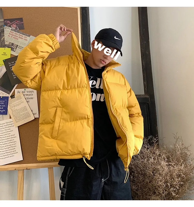 Men's Solid Color Bubble Puffer Down Hip-Hop Bomber Jacket