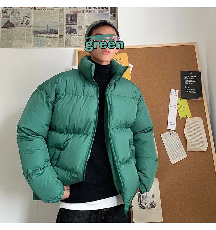Men's Solid Color Bubble Puffer Down Hip-Hop Bomber Jacket