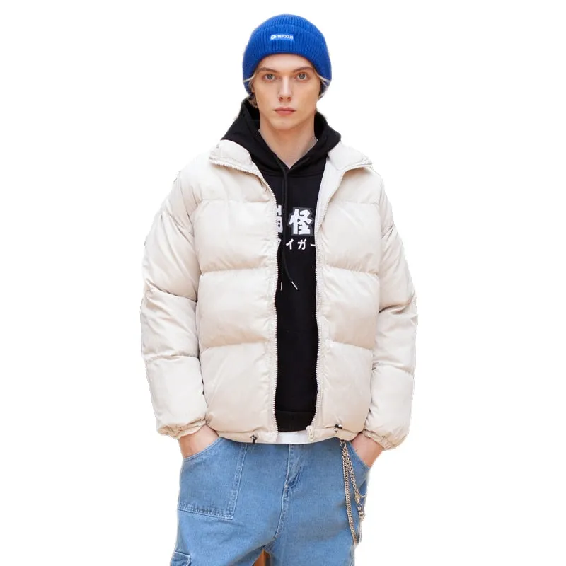 Men's Solid Color Bubble Puffer Down Hip-Hop Bomber Jacket