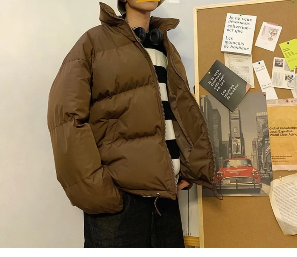 Men's Solid Color Bubble Puffer Down Hip-Hop Bomber Jacket