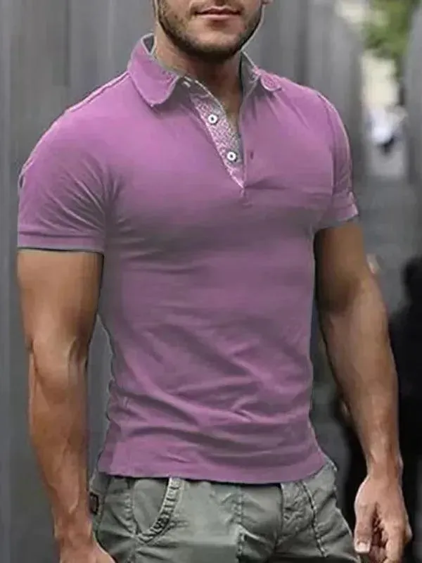Men's Solid Color Lapel Short-Sleeve Polo Shirt