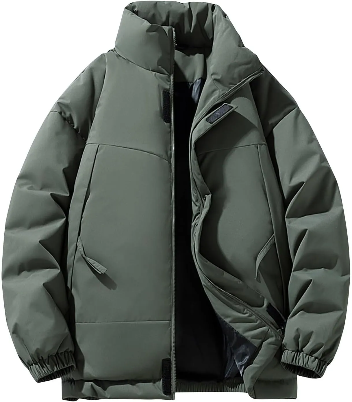 Men's Stand Collar Puffer Jacket Down Winter Coats Cotton Padded Waterproof Outerwear with Pockets