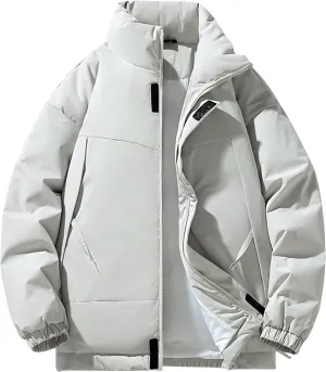 Men's Stand Collar Puffer Jacket Down Winter Coats Cotton Padded Waterproof Outerwear with Pockets