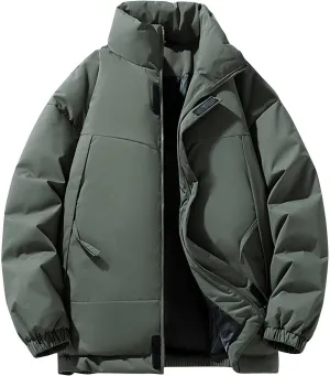 Men's Stand Collar Puffer Jacket Down Winter Coats Cotton Padded Waterproof Outerwear with Pockets