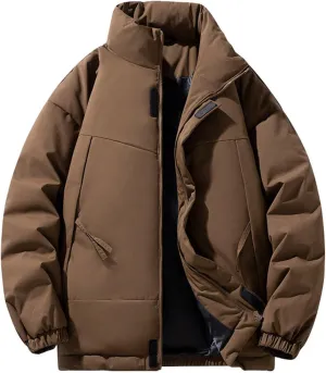 Men's Stand Collar Puffer Jacket Down Winter Coats Cotton Padded Waterproof Outerwear with Pockets