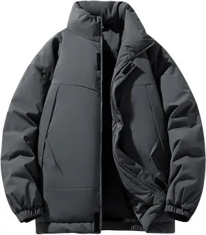Men's Stand Collar Puffer Jacket Down Winter Coats Cotton Padded Waterproof Outerwear with Pockets