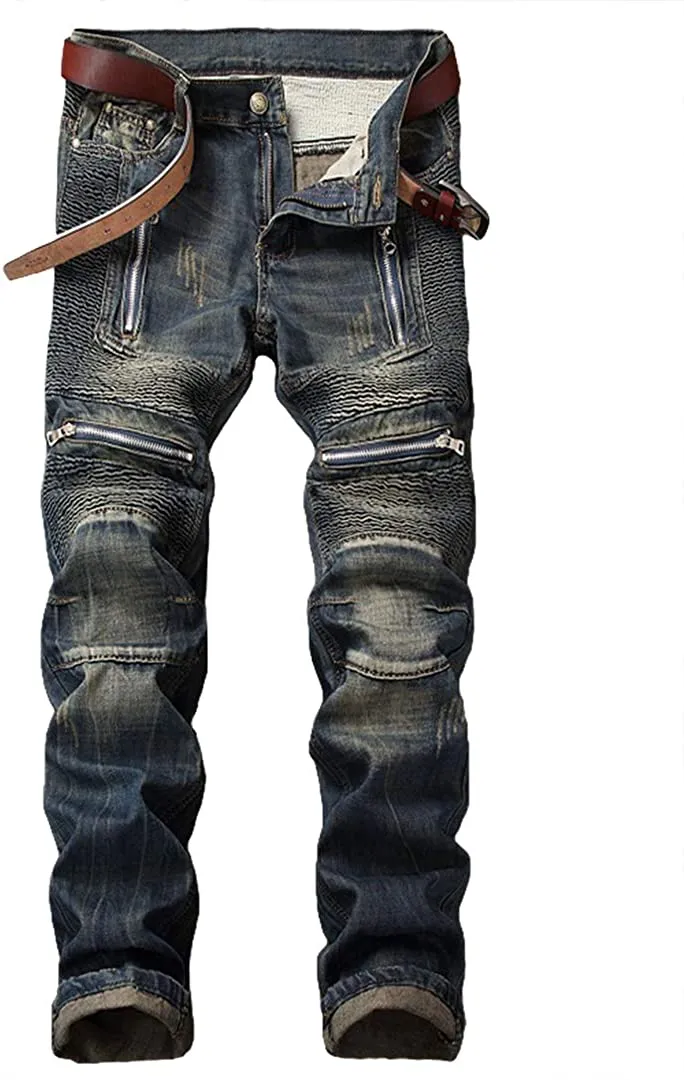 Men's Straight Slim Fit Ripped Distressed Drip Patch Jeans