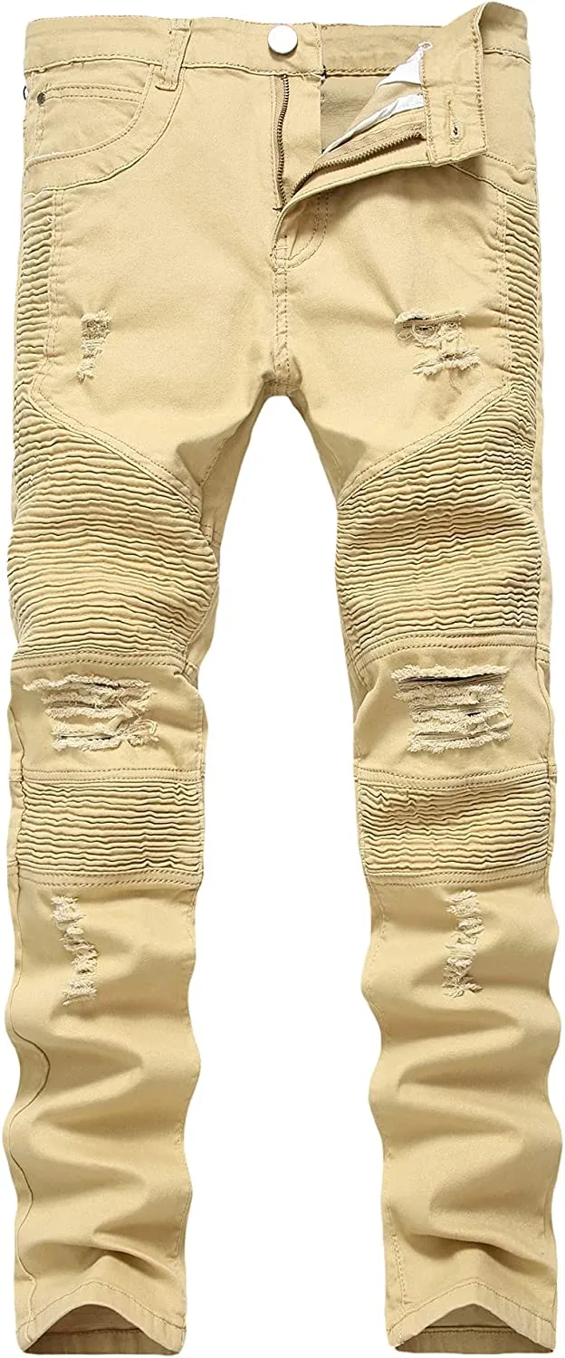 Men's Straight Slim Fit Ripped Distressed Drip Patch Jeans