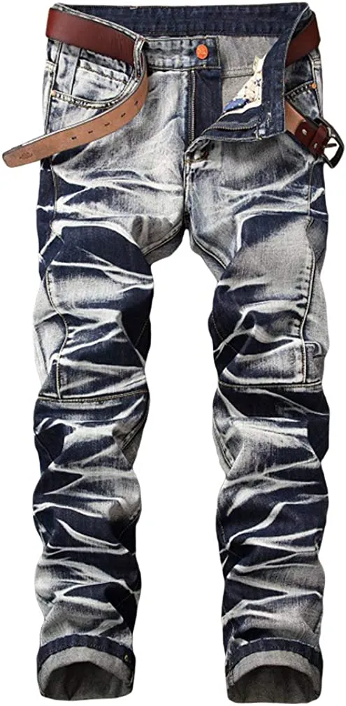 Men's Straight Slim Fit Ripped Distressed Drip Patch Jeans