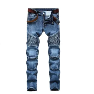 Men's Straight Slim Fit Ripped Distressed Drip Patch Jeans