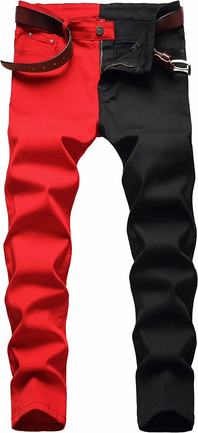 Men's Straight Slim Fit Ripped Distressed Drip Patch Jeans