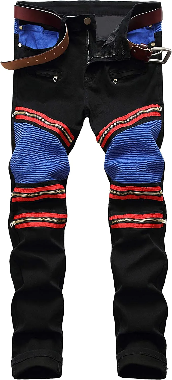 Men's Straight Slim Fit Ripped Distressed Drip Patch Jeans