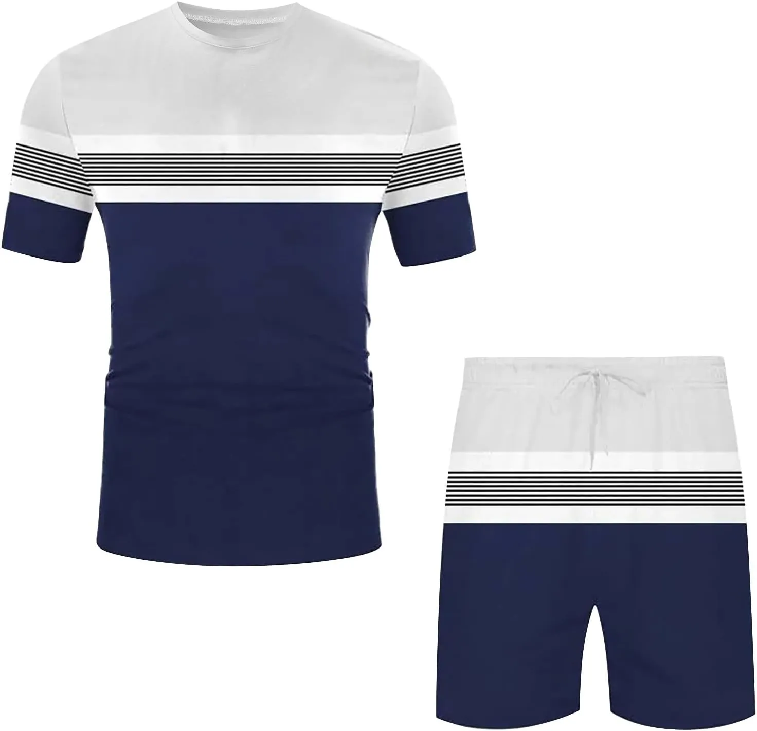 Mens Summer Short Sets 2 Piece Outfits Fashion Contrast Graphic Tees and Beach Shorts Set Casual Athletic Tracksuit