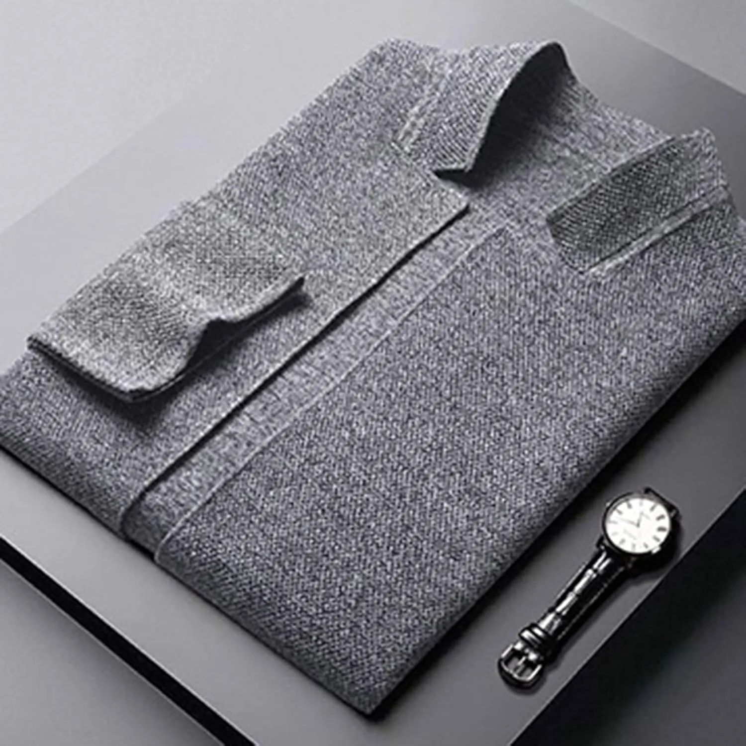 Mens Sweater Men Stripped Print Stand Collar Cardigan Button Down Long Lightweight Knit Sweater