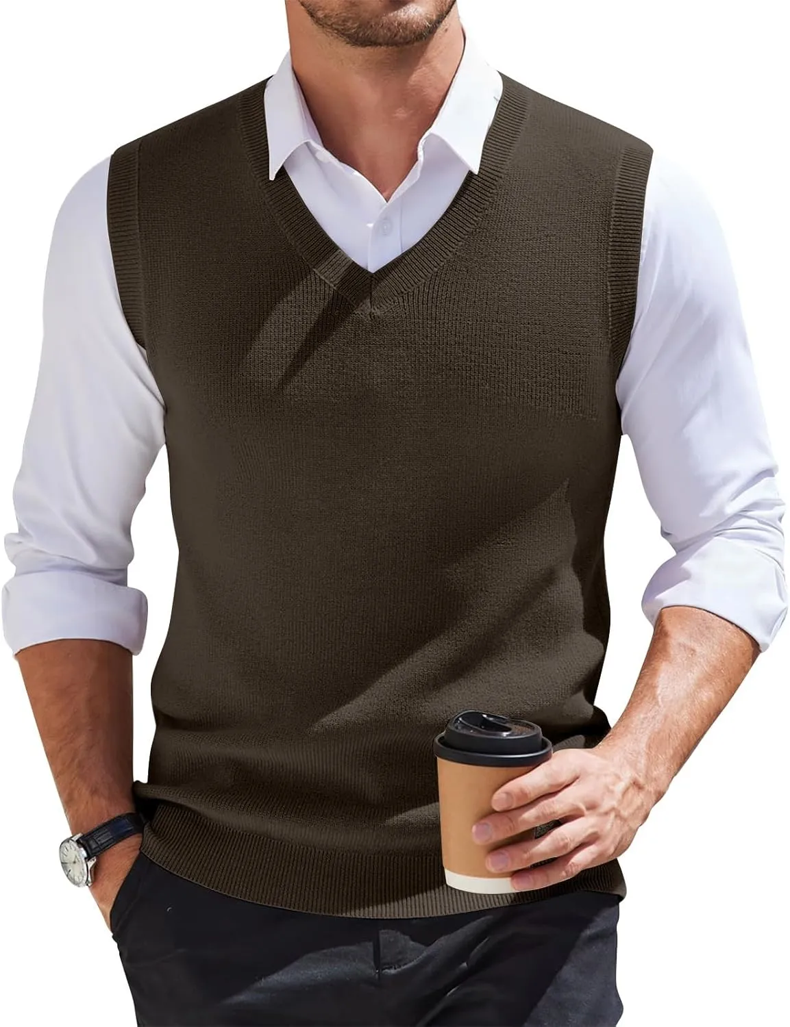 Mens Sweater Vest Casual Knitted V Neck Sleeveless Shirts Plus Size Relaxed Fit Business Knit Pullover Wool Sweater