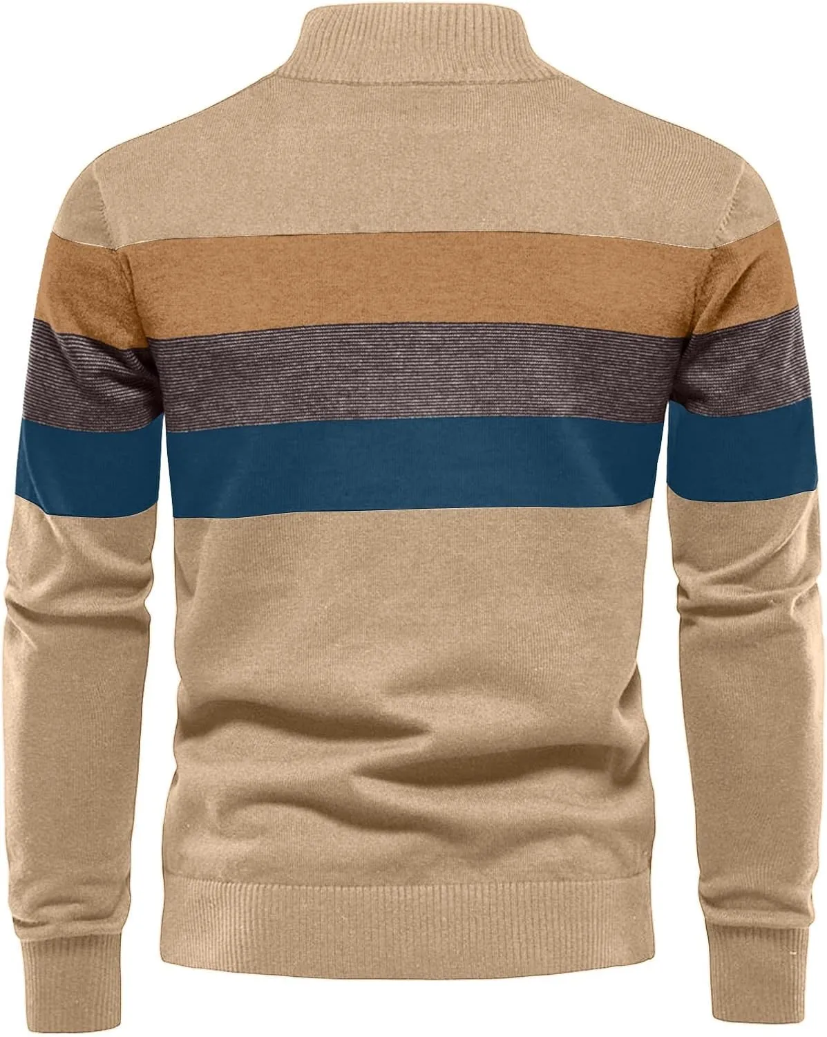 Men's Sweaters 1/4 Zip Cotton Sweatshirts Pullover Polo Sweaters Striped Mock Neck Sweaters