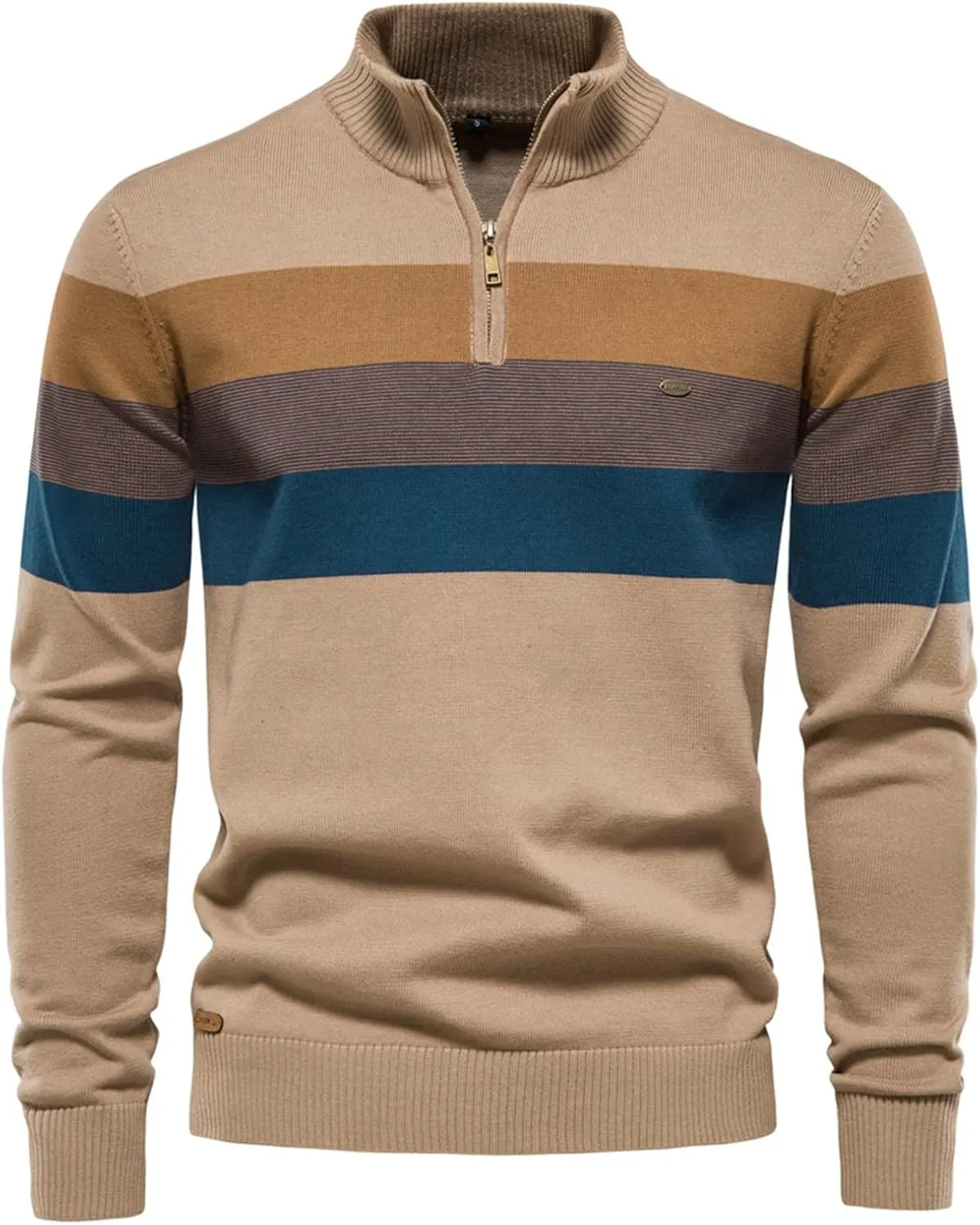 Men's Sweaters 1/4 Zip Cotton Sweatshirts Pullover Polo Sweaters Striped Mock Neck Sweaters