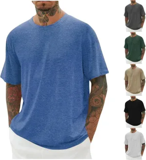 Mens T Shirts Round Neck T Shirts Casual Short Sleeve Slim Fit Muscle Shirts Summer Solid Crewneck Basic Tees Tops