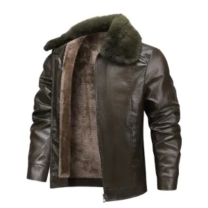 Men's Thermal PU Leather Integrated Fleece Lined  Jacket