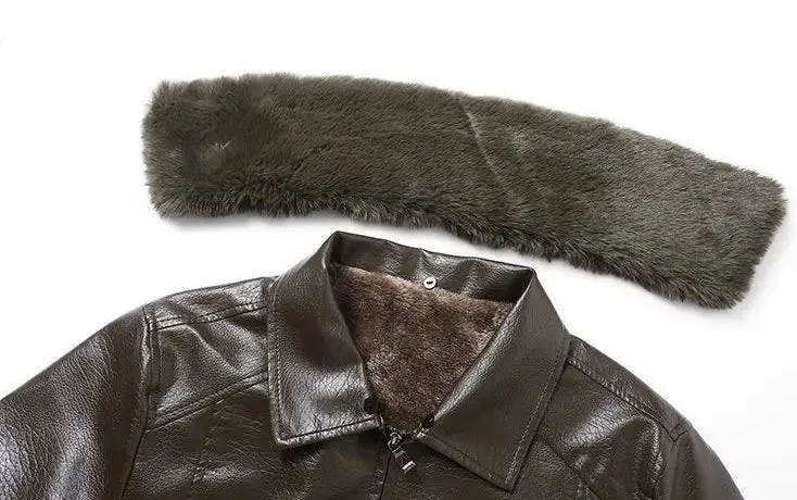Men's Thermal PU Leather Integrated Fleece Lined  Jacket