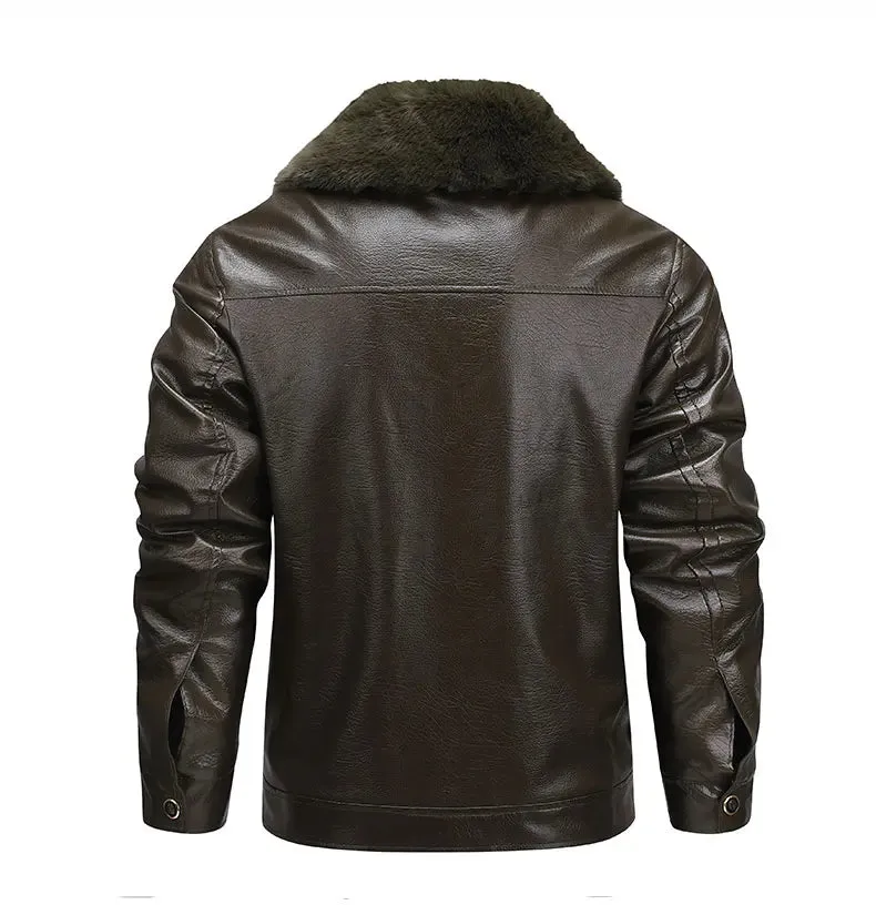 Men's Thermal PU Leather Integrated Fleece Lined  Jacket
