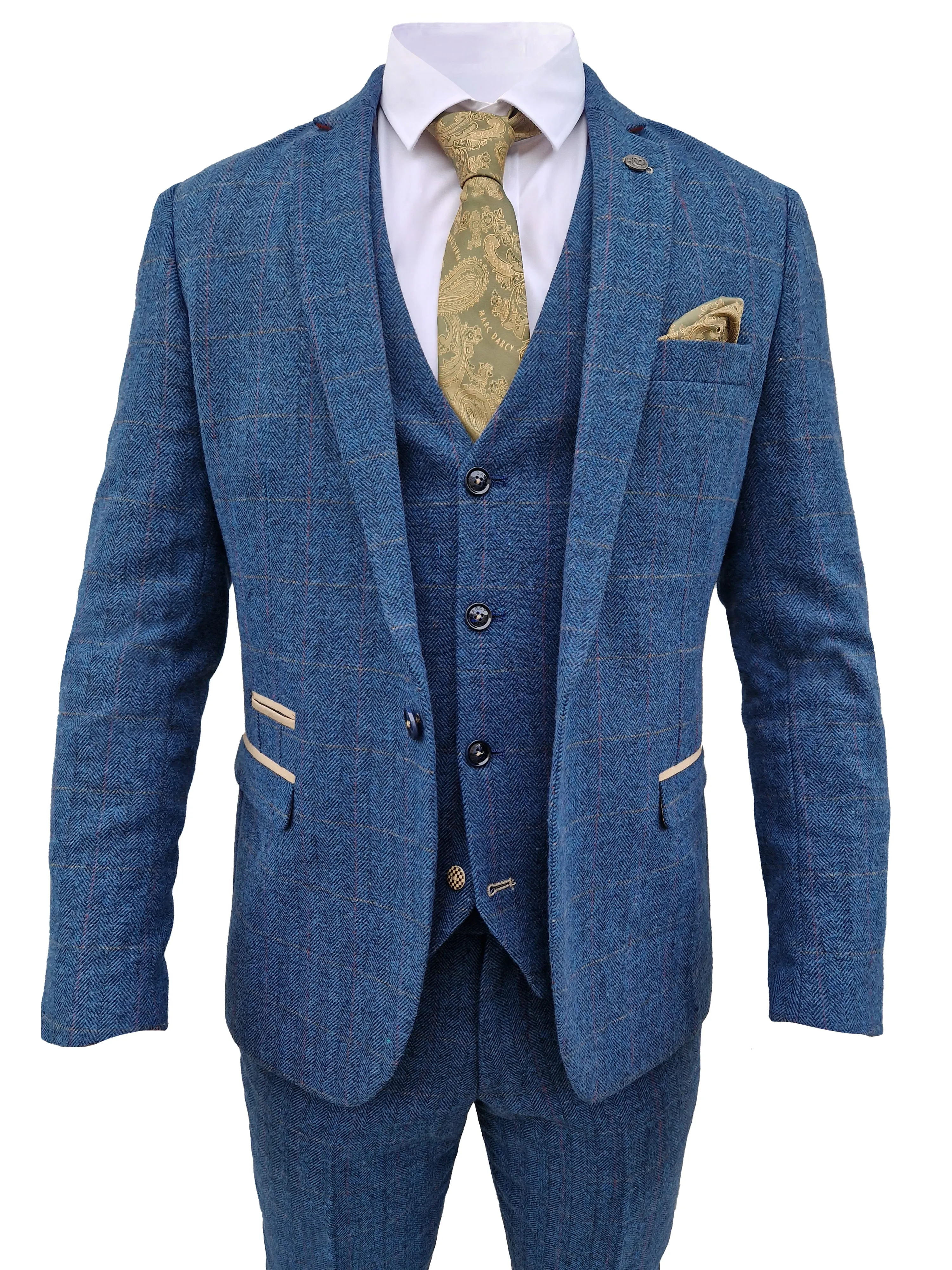 Men's Three-Piece Suit Dion Blue Herringbone